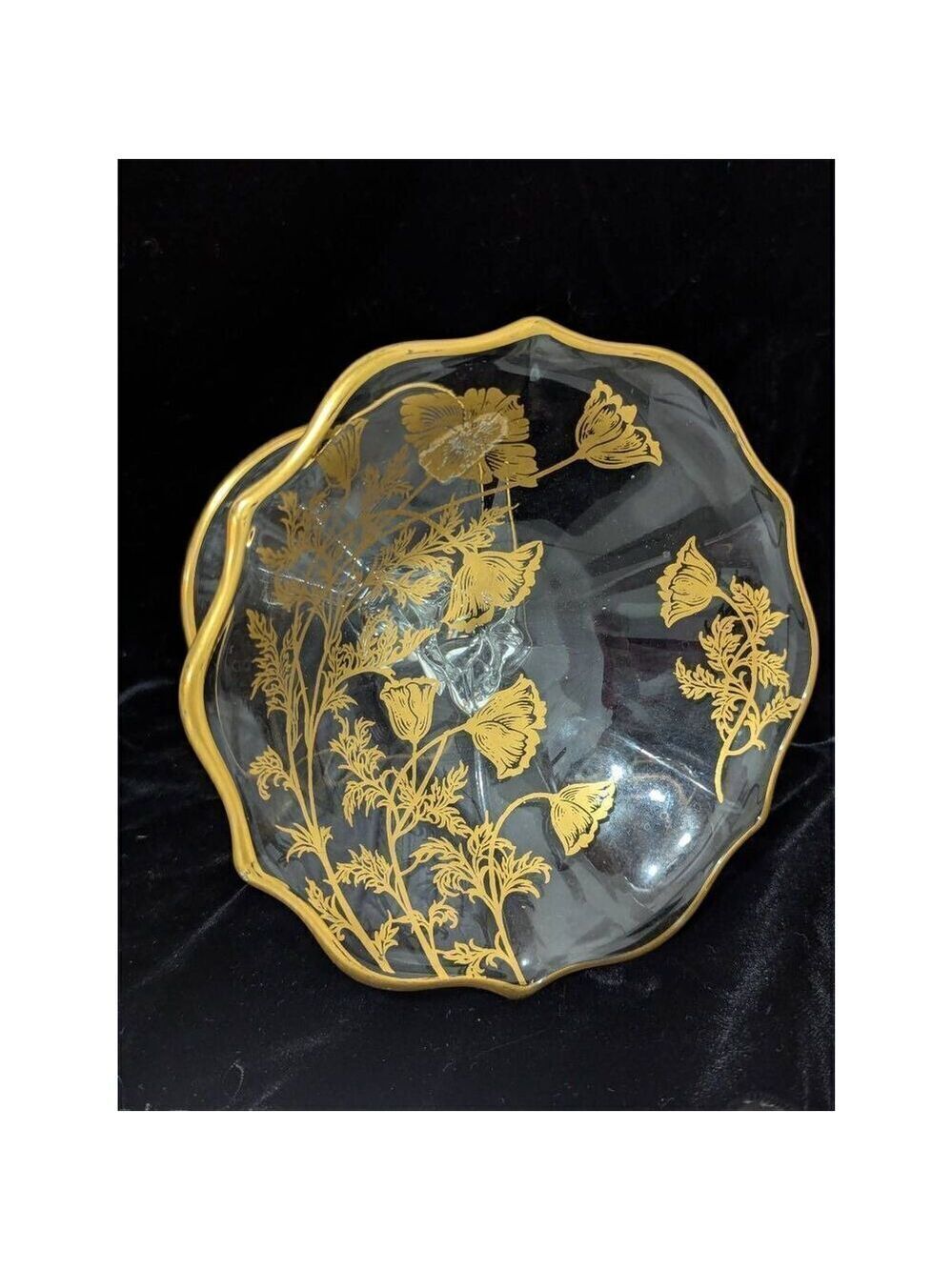 Fostoria Baroque Navarre Gold Floral & Foliage Overlay Pedestal Glassware - Picture 8 of 8